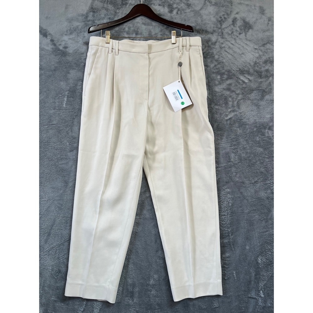 Brunello Cucinelli Wool Trousers Womens IT 50 US 14 Cream Monlii Pleated NWT